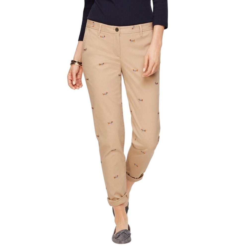 Talbots girlfriend Dachshund Embroidered Khaki Chino Pants size 16